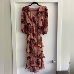 Betsey Johnson floral ruffle tiered dress with tie in back